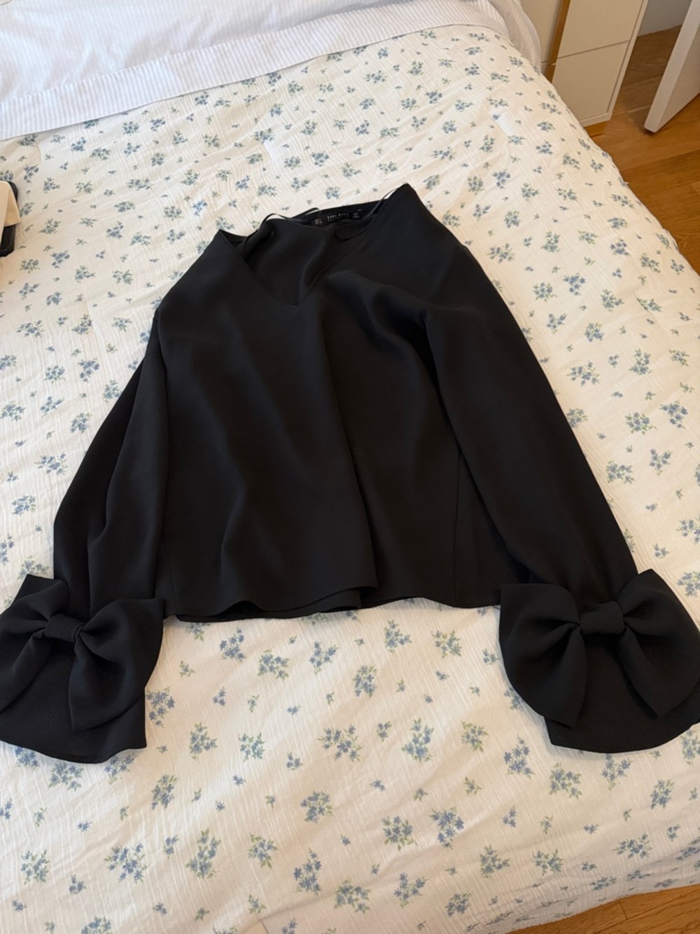 Zara Black Bow Cuff Blouse